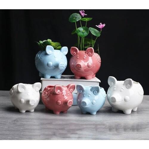 Cute cartoon pig ceramic small flower pot Mini pig desktop ceramic plant pot