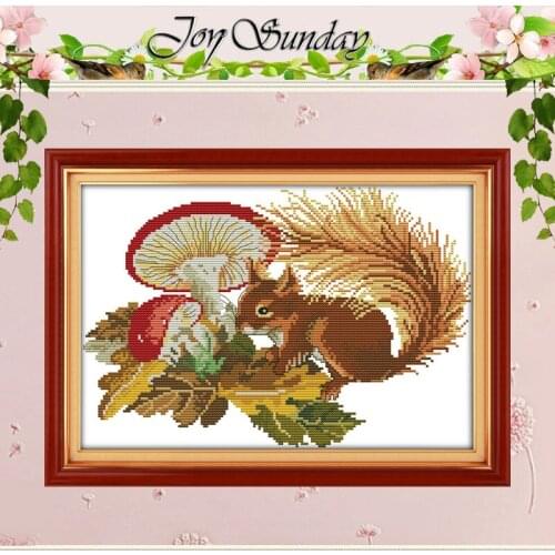 A Squirreland Mushrooms Pattern Counted Cross Stitch 11 14CT Cross Stitch Sets Wholesale Cross-stitch Kits Embroidery Needlework