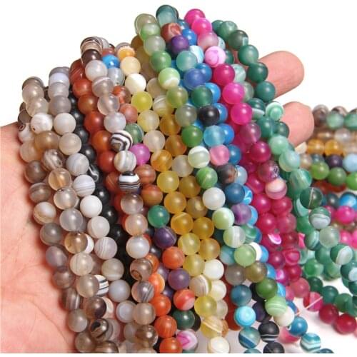 Natural Frost Dull Polish Matte Stripe Agates Stone Beads Round Loose Mineral Stone Bead 15" 4 6 8 10 12 14MM For Jewelry Making