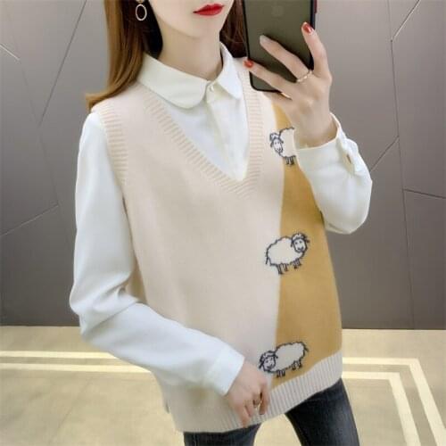 2021 new knitted womens waistcoat womens spring and autumn thin coat fashion Sanyang sweater vest womens wear trend