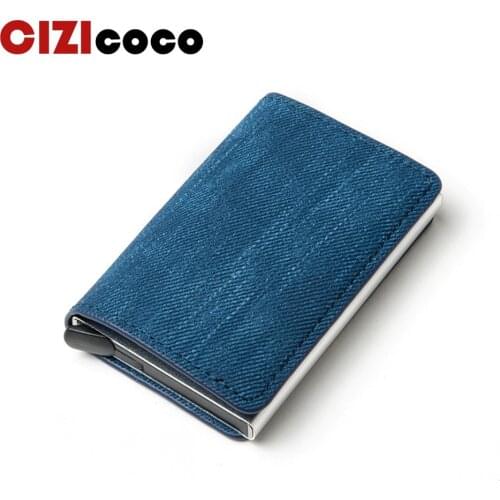 2020 New RFID Blocking Card Holder Anti-theft Clutch Single Box Men Women Wallet Denim Business Pop-up Metal ID Case
