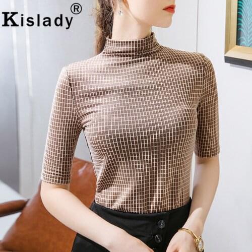 Fall spring Autumn Vintage Turtleneck Patchwork Gothic Sexy Women Shirts Half Sleeve Slim Harajuku OL New Tops Korean Clothes