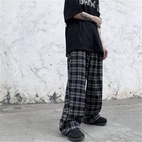 Casual Plaid Ankle-Length Pants Men Trousers Hip Hop Jogger Pants Men Sweatpants Fashion Japanese Streetwear Men Pants 2019
