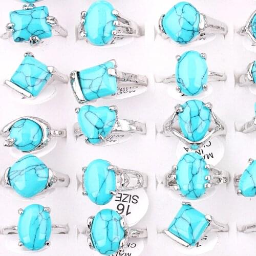 QianBei 2018 Retro Natural Blue Stone Rings Men Women Alloy Ring Male Rings Jewelry Wedding Gifts Wholesale 25pcs/set Free