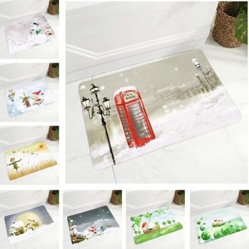 Merry Christmas Doormat for Hallway Decor Cartoon Snow Man Floor Door Mat Non-Slip Super Soft Flannel Rug 40x60cm