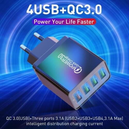 EU US Plug 48W 4 USB Ports Quick Charging QC 3.0 Wall Charger Adapter for iPhone