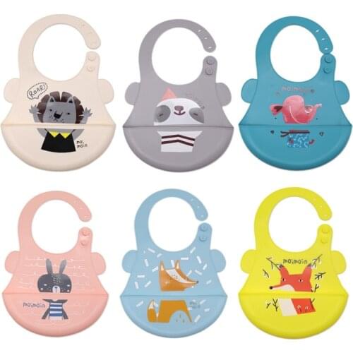 Baby Bib Adjustable Animal Picture Waterproof Saliva Dripping Bibs Soft Edible Silicone Ssaliva Towel