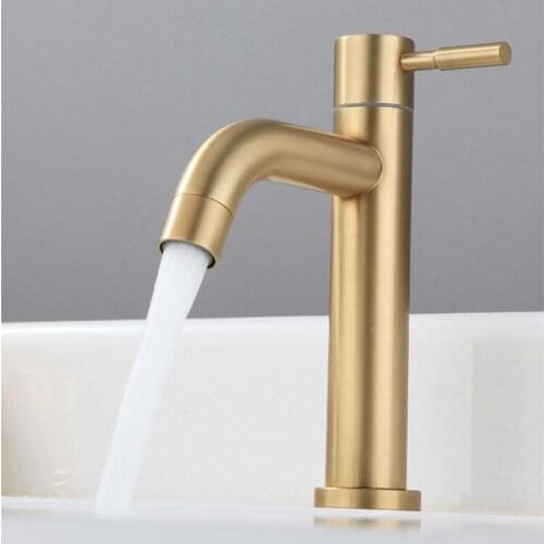 Brush Gold Single Cold Basin Faucet 304 SUS Material Basin Mixer Bathroom Sink Faucet Water Wash Mixer Tap Bathroom Accessories