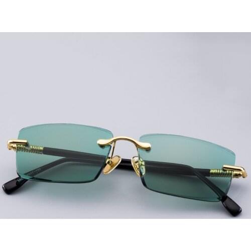 Vintage Rimless Sunglasses Men Natural Crystal Stone Sun Glasses Women Retro Green Lens Sunglass Goggles UV400 Oculos De Sol