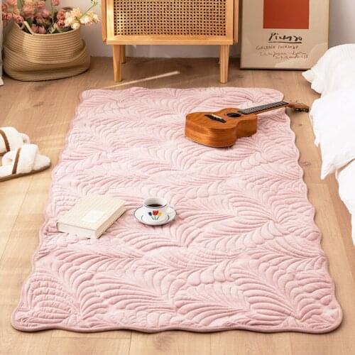 Solid Color Flannel Carpet Non-slip Floor Mat Bedroom Living Room Cushion Carpet Creative Rug Home Decoration Rectangle Plush Ma