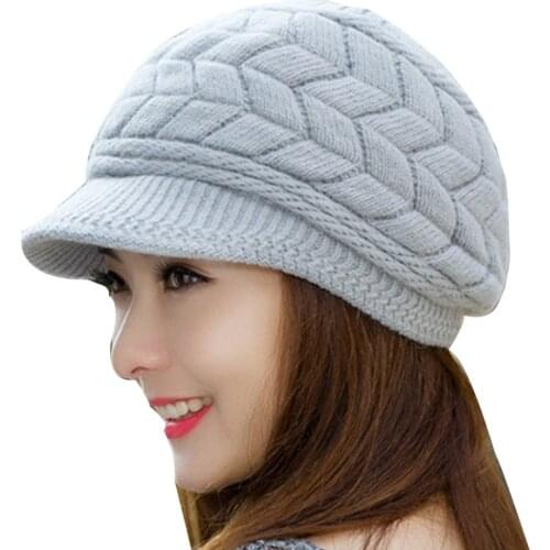 Knitted Hat Women Winter Hats for Ladies Girls Skullies Caps Bonnet Solid Balaclava Mask Feminino Beanie Hat Cap with Visor New