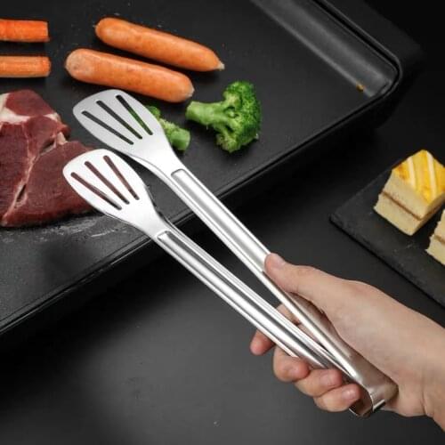 Stainless Steel Hollow Out Food Clip Tongs BBQ Kitchen Cooking Food Serving Buffet Utensil Thickened Steak Clip Bread Food Clip