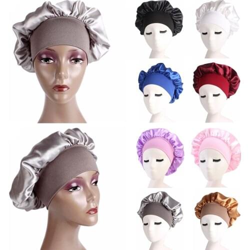 Womens Satin Solid Color Sleeping Hat Hair Care Bonnet Nightcap Head Cover Hat For Women Curly Springy Hair Styling Accessories