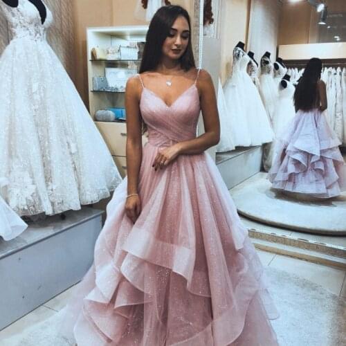 2021 New A-Line Sweetheat Long Prom Dresses Plus Size For Women Shinning Ruffles Sexy Evening Dress Party Elegant Robe De Soiree