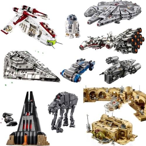Star Spaceship Building Blocks MOC Space Ship Brick Razor Fighter Crest Gunship Millennium Falcon Figure Toys for Boys Gift Kids