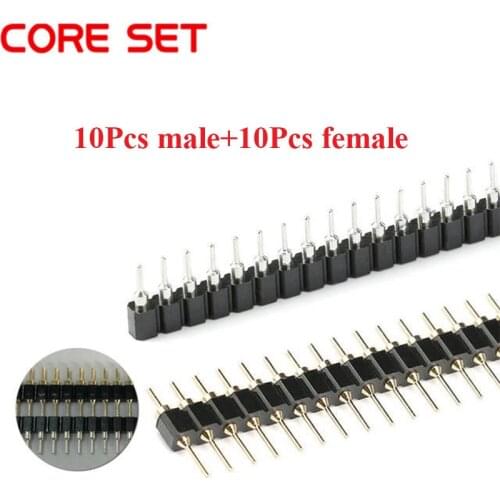 1/10 Pair Connector Pin Header Strip 10pcs Male + 10pcs Female Header Single Row 40 Pin 2.54mm Pin Connector Strip Round Needle