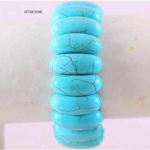 1Pcs BUYERSHOME Hot Jewelry For Women 10x25MM Natural Beads Stone Blue Howlite Stretch Bracelet 8"H607