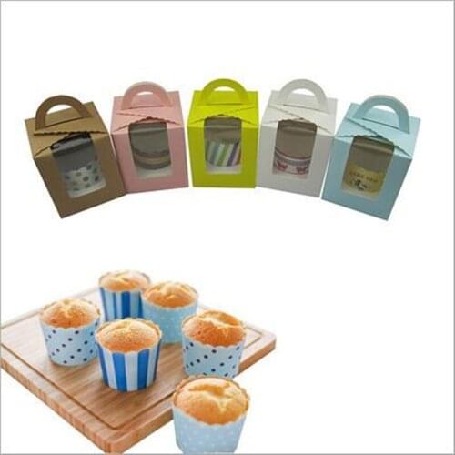 10pcs/lot Single Cupcake Cake Case Wedding Party Favor Muffin Pod Dome Holder Boxes with Handle and PVC Window