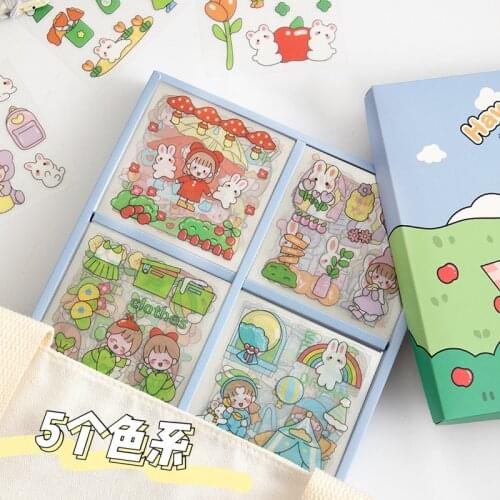100pcs Kawaii Cartoon Decorative Stickers Set DIY Diary Planner Scrapbooking Journal School Stationery Cartoon Gift Box