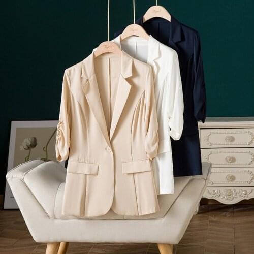 19MM 100% Silk Coat Women Suit Summer Cool Fashion OL White Black Without Lining Spring Office Lady Jacket