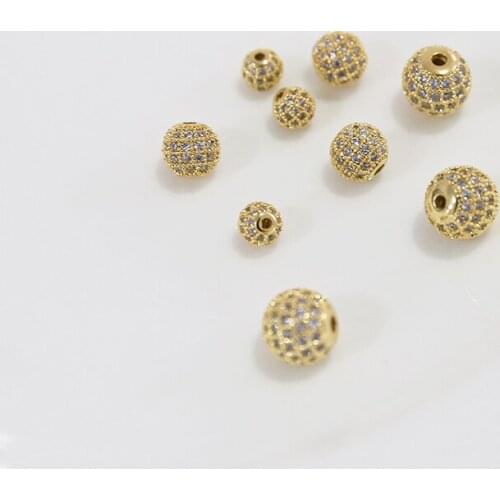 2pcs Gold-coated Round Loose beads for Jewelry bracelets necklace making18k Rhinestone diy jewelry spacers hand-beaded material