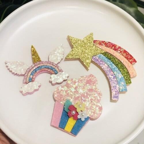 20Pcs Glitter Fabric Padded Appliques Sequins Cake Rainbow Patches for Crafts Clothes DIY Headwear Wall Sticker Accessories