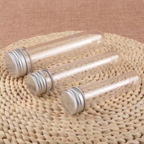 200pcs 30/40/45/60/80/100ml Excellent Plastic Transparent Test Tubes With Aluminum Cap Bottles School Supplies Lab Equipments