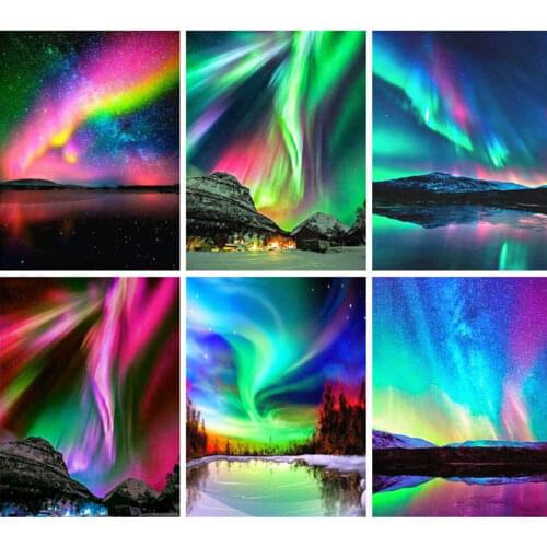 AZQSD Diamond Painting Full Square Aurora Embroidery Scenery Needlework Picture Of Rhinestones Handmade Home Decor Gift