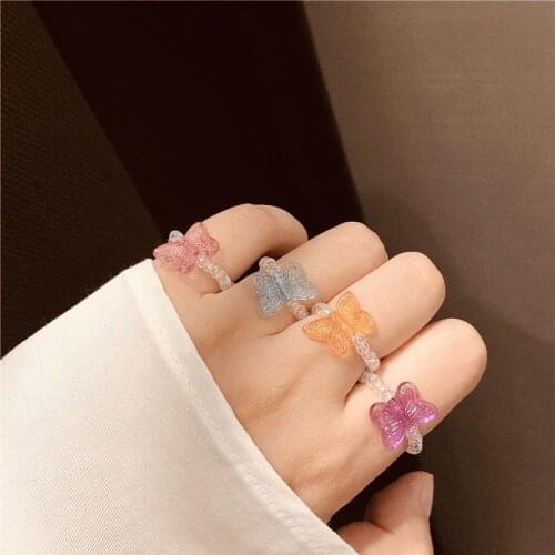 Butterfly Resin Rings for Women Colourful Cute Rings 2021 Fashion Party Vacation Jewelry Trendy Accessories Best Gifts AM6020