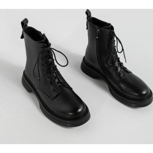 SKLFGXZY British Style Genuine Leather Boots Women Shoes Thick Sole Lace Up Autumn Winter Short Ankle Women Motorcycle Boots