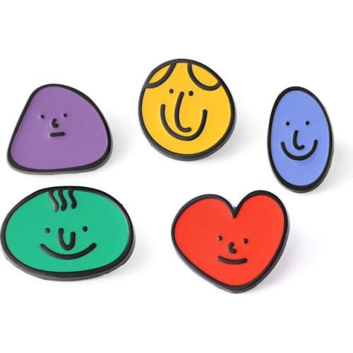 HOSENG 5Pcs/Set Smiley Expression Alloy Cartoon Brooch Kindergarten Children Lapel Clothes Jewelry Enamel Pin Accessories HS_863