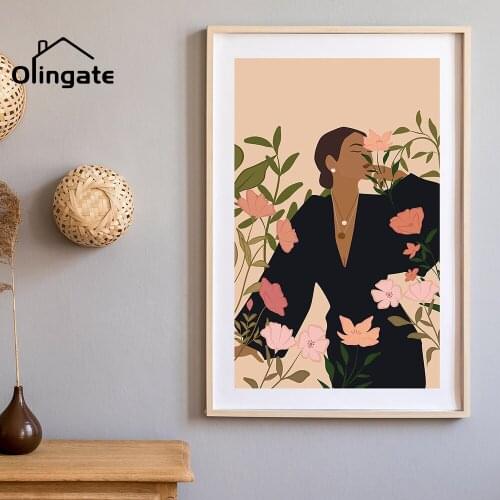 Botanical Flower Boho Woman Wall Art Print Abstract Fashion Portrait Illustration Canvas Poster One Piece Home Room Decor