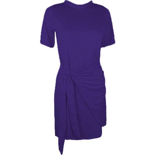 Womens Short Sleeve Dress Party Round Neck Pleated Bow Belt Irregular And Comfortable Dream