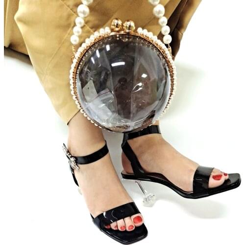 Doershow fashion Shoes and Bag Set African Sets black Color Italian Shoe Bag Set Decorated with Rhinestone High Quality SGO1-1