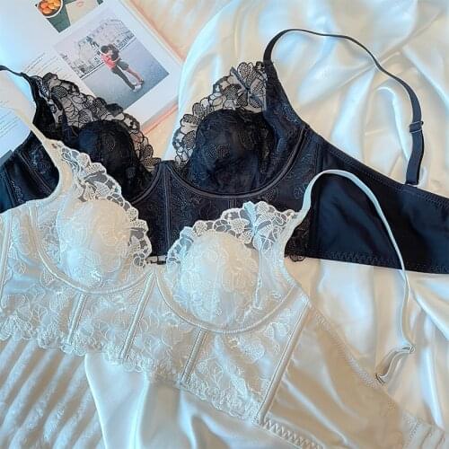 Wriufred Girls French Ladies Underwear Without Steel Rings Sexy Lace Lingerie Panties Suit Lightweight Bra Underwear Set