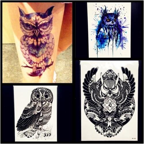 HOT Sexy Temporary Tattoo Owl Stickers Women Waterproof Henna Tattoo Paste 21x15CM Large Body ARt ARm Legs Fake Flash Tatoo Men