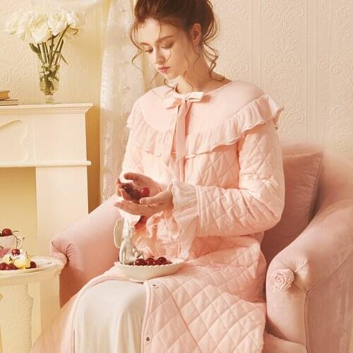 Robe Cotton Flannel Winter Dressing Gown Elegant Princess Women Robe Sleepwear Warm cosy