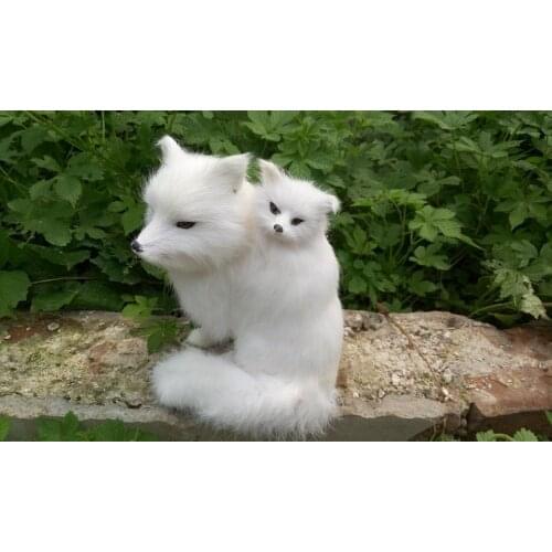 Simulation fox 19x16cm white mother&baby fox model toy,polyethylene&furs toy, prop,home decoration,Xmas gift 0862