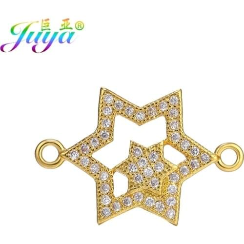 Juya DIY Religious Jewelry Accessories Micro Pave Zircon Star Of David Charm Connectors For Handmade Judaism Jewelry Making