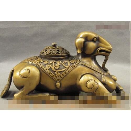 Rui S4211 Folk Chinese Bronze Lucky Year Zodiac Sheep Shape Statue Incense Burner Censer