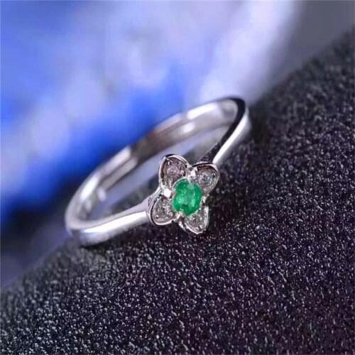 Green emerald Ring Natural gemstone forefinger 925 sterling silver trendy Elegant Three round women party Jewelry