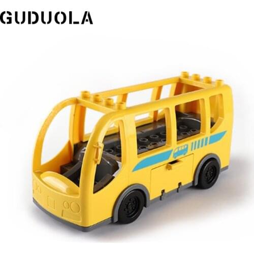 GUDUOLA Big Bricks Bus Amusement Park Accessory City traffic Bricks Playmobil Toys Duplo Building Block For Children