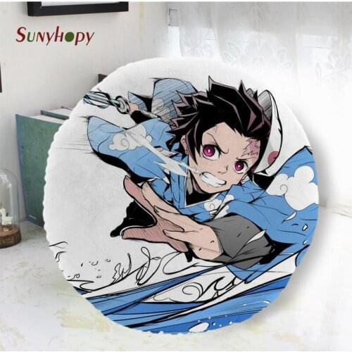 Kimetsu No Yaiba Round Decorative Cushion Cover Home Decor Peach Skin Pillowcase For Sofa 40cm50cm60cm In Diameter-WJY