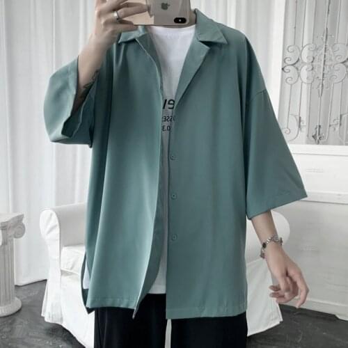 Summer Dress Shirt Mens Fashion Solid Color Business Casual Shirt Men Streetwear Wild Loose Short Sleeve Shirt Mens M-2XL