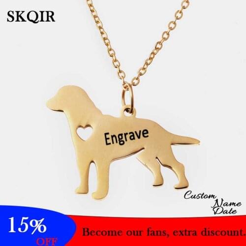 Fashion Labrador Dog Pendant Necklace Custom Engrave Name Date Stainless Steel Animal Charm Choker Jewelry Women Men Gift