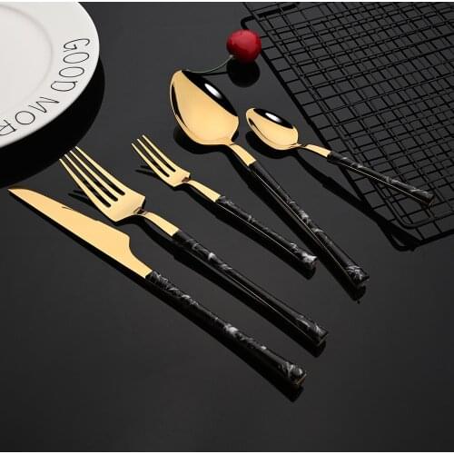 5Pcs Black Wooden Handle Western Tableware Stainless Steel Dinnerware Cutlery Set Gold Knife Tea Fork Coffee Spoon Dinner Set