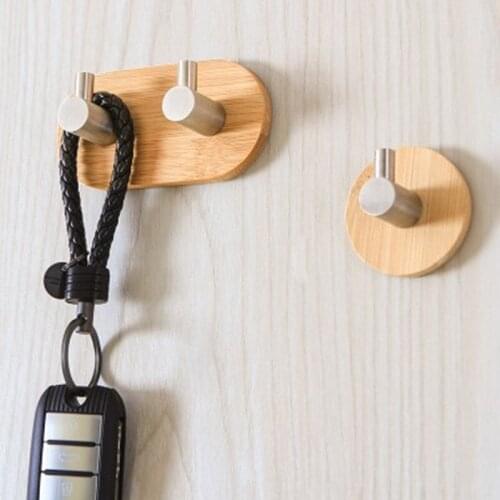 Nordic Bamboo Stainless Steel Wall Hooks Key Rack Wall Mounted Storage Rack Organization For Bedroom Home DIY Wall Decor Holder