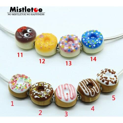 Mistletoe 925 Sterling Silver Murano Glass Donuts doughnut Hamburger Charm Bead Jewelery