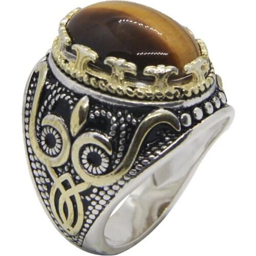 Support Dropship Size 7-12 Men Boys 925 Sterling Silver Tiger Eye Ring Jewelry Newest S925 Fashion Cool Ring