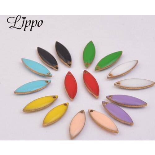 30pcs Oval Copper Enamelled Charms Sequins médaillons émaillés biface navettes For Bracelet Necklace Enamel Pendant